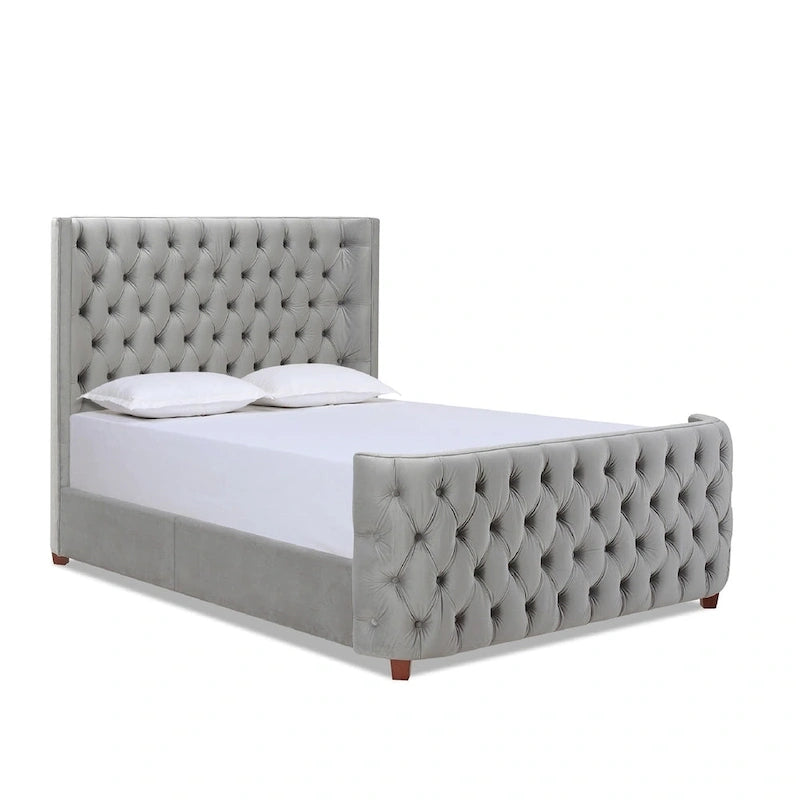 Chateau Velvet Upholstered Tufted Sheltered Panel Bed Set