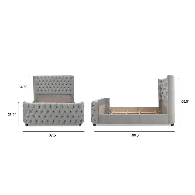 Chateau Velvet Upholstered Tufted Sheltered Panel Bed Set