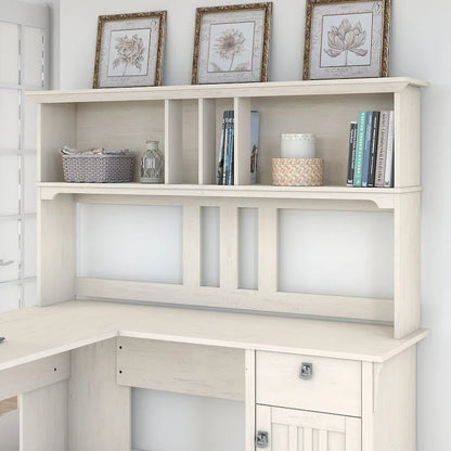 Bush Furniture Salinas Antique White Hutch for L-shaped Desk