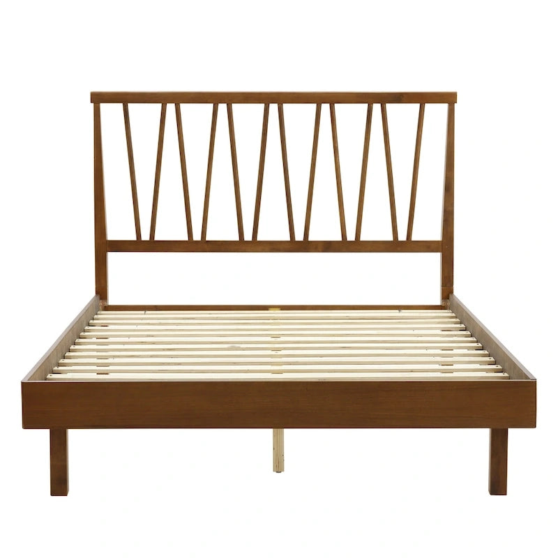 Wood V-Open Panel Headboard and Frame Platform Bed Set, Queen