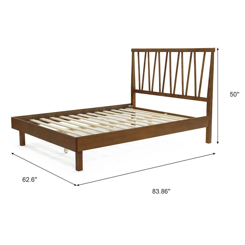 Wood V-Open Panel Headboard and Frame Platform Bed Set, Queen