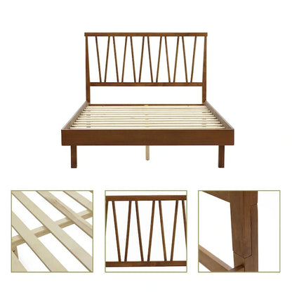 Wood V-Open Panel Headboard and Frame Platform Bed Set, Queen