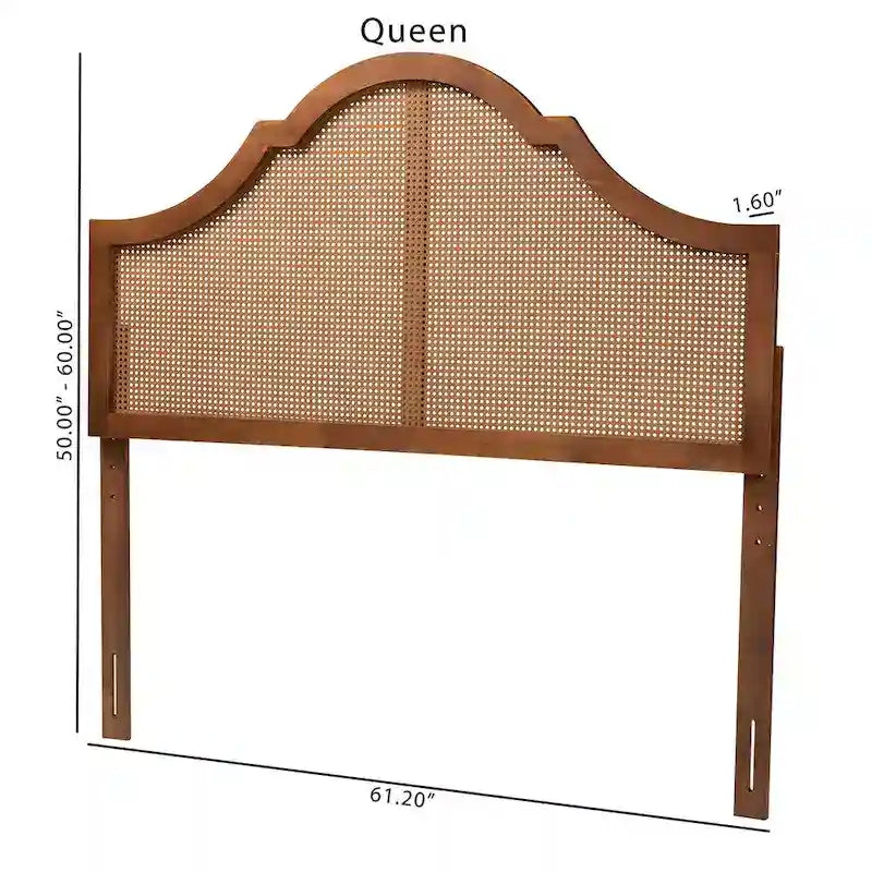 Camila Classic and Traditional Ash Walnut Finished Wood Headboard with Rattan