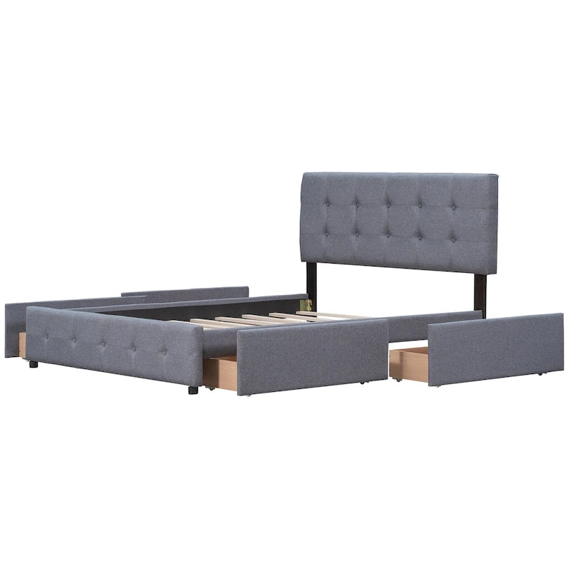 Platform Bed with Classic Headboard and 4 Drawers