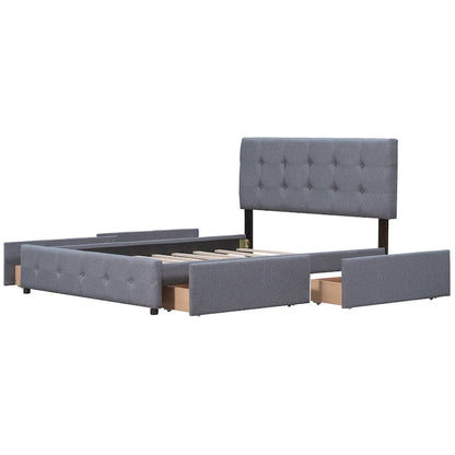 Platform Bed with Classic Headboard and 4 Drawers