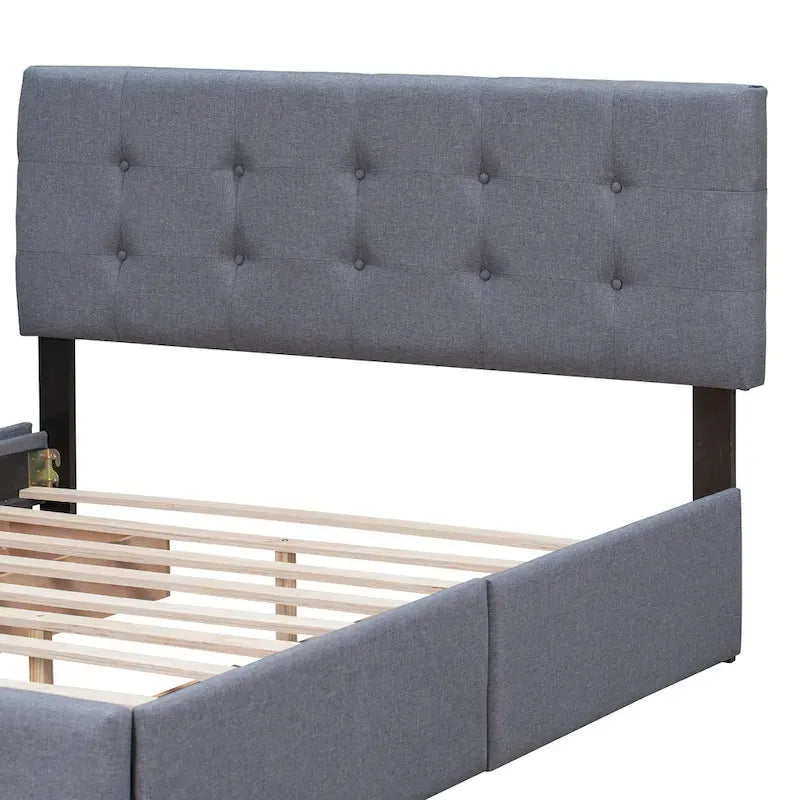 Platform Bed with Classic Headboard and 4 Drawers