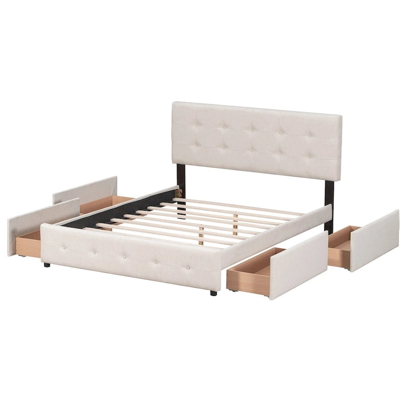 Platform Bed with Classic Headboard and 4 Drawers