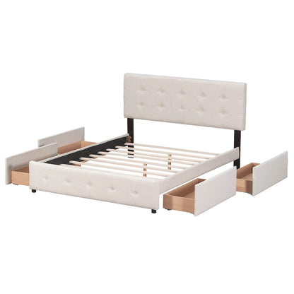 Platform Bed with Classic Headboard and 4 Drawers