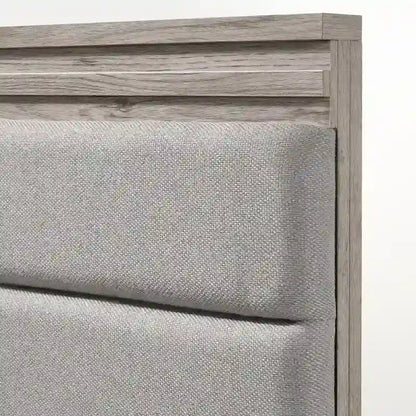 Roundhill Furniture Alvear Upholstered Wood Panel Bed, Dresser, Mirror, and 2 Nightstands, Weathered Gray