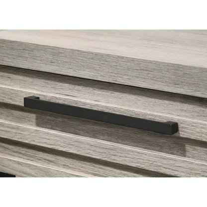 Roundhill Furniture Alvear Upholstered Wood Panel Bed, Dresser, Mirror, and 2 Nightstands, Weathered Gray
