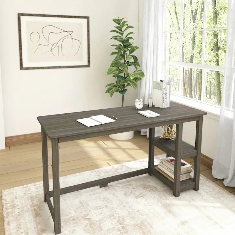 Plank and Beam Desk with Bookshelves