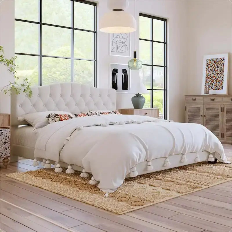 Upholstered Bed with Saddle Curved Headboard King