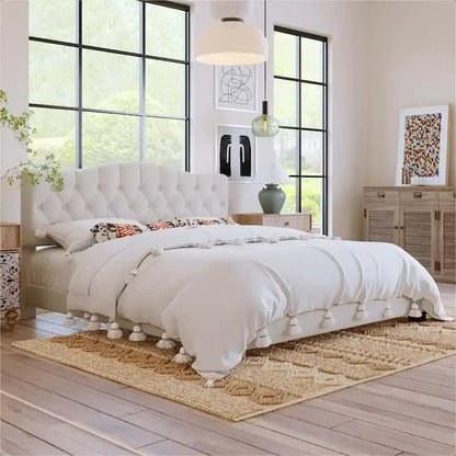Upholstered Bed with Saddle Curved Headboard King