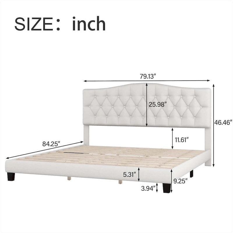 Upholstered Bed with Saddle Curved Headboard King
