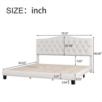 Upholstered Bed with Saddle Curved Headboard King