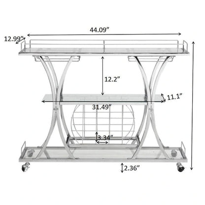 Bar Cart with Wine Rack Tempered Glass Metal Frame Wine Storage