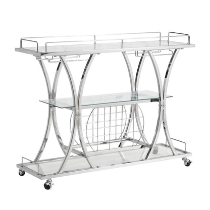 Bar Cart with Wine Rack Tempered Glass Metal Frame Wine Storage