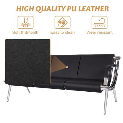 Kinbor 3-seat Waiting Room Chair, PU Leather Airport Reception Bench, Guest Chair for Bank Salon Office Hospital