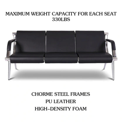 Kinbor 3-seat Waiting Room Chair, PU Leather Airport Reception Bench, Guest Chair for Bank Salon Office Hospital