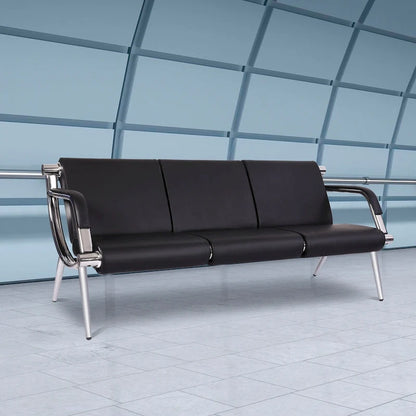 Kinbor 3-seat Waiting Room Chair, PU Leather Airport Reception Bench, Guest Chair for Bank Salon Office Hospital