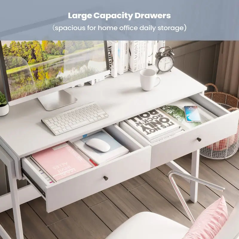Pellebant Modern Office Computer Desk Writing Desk with 2 Drawers