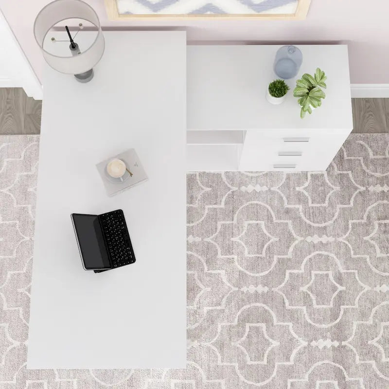 L-Shape Executive Desk - Brown Wood Finish - Single User