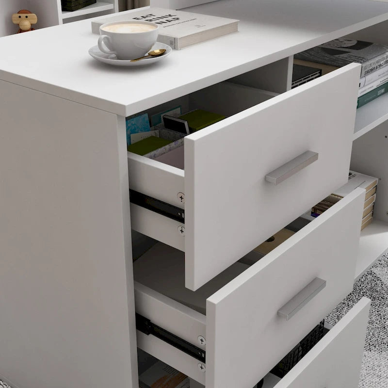 L-Shape Executive Desk - Brown Wood Finish - Single User