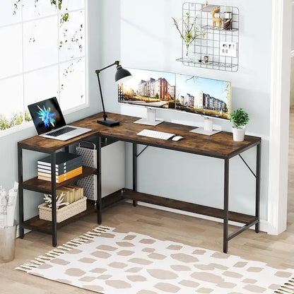 L Shaped Desk, L Shaped Corner Desk with Storage Shelves for Home Office