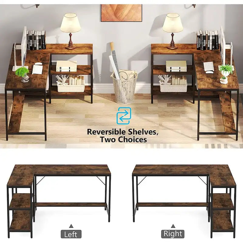 L Shaped Desk, L Shaped Corner Desk with Storage Shelves for Home Office