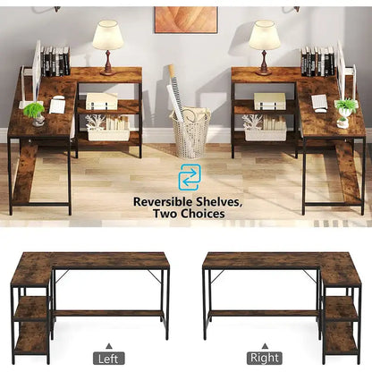 L Shaped Desk, L Shaped Corner Desk with Storage Shelves for Home Office