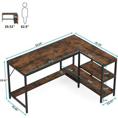 L Shaped Desk, L Shaped Corner Desk with Storage Shelves for Home Office