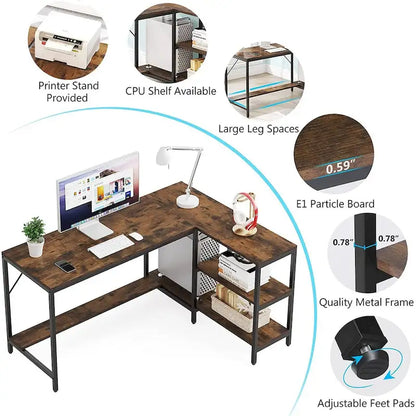 L Shaped Desk, L Shaped Corner Desk with Storage Shelves for Home Office