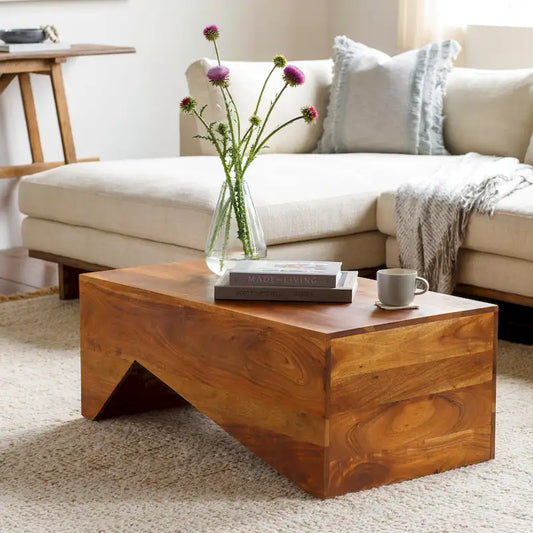 Asma Modern Angular Wooden Coffee Table - 15 H x 39 W x 22 D