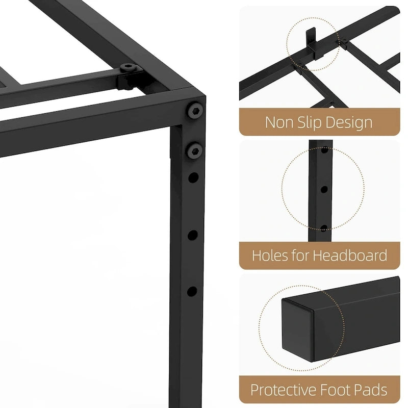 14 Inch Metal Bed Frame with Storage Platform, No Box Spring Needed, Load Up to 500Lbs