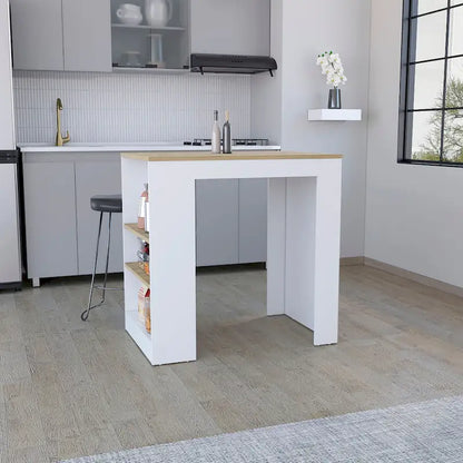 TUHOME Portree Kitchen Island with 3 Side Shelves