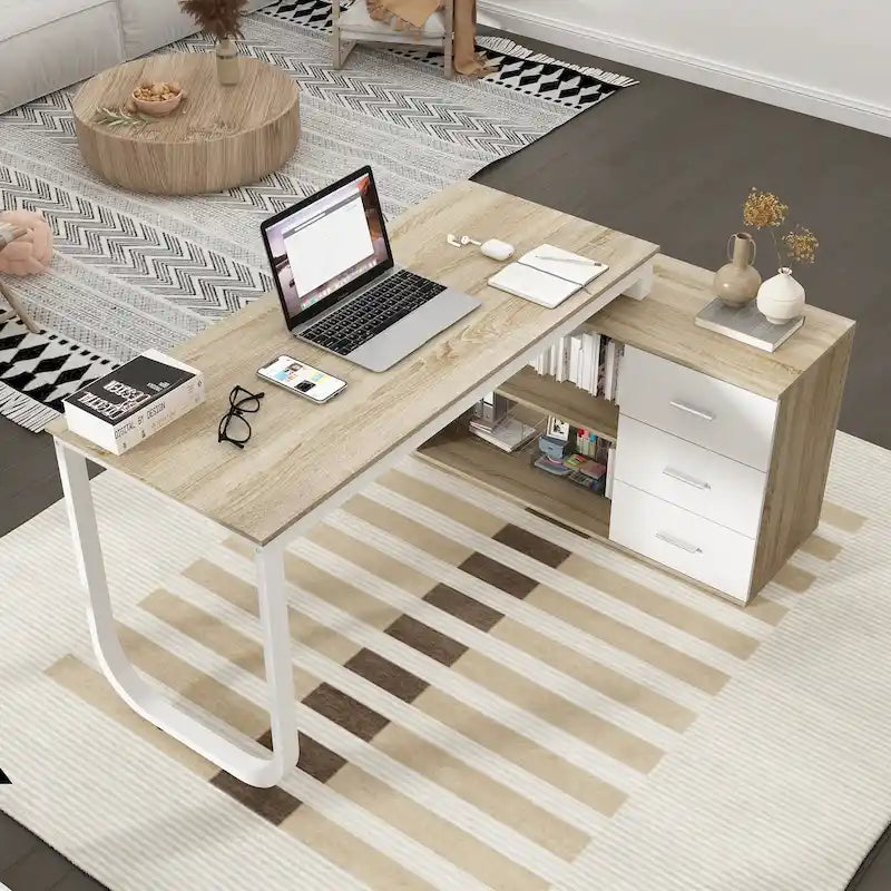 55-inch Timechee L-shaped Storage Computer Desk