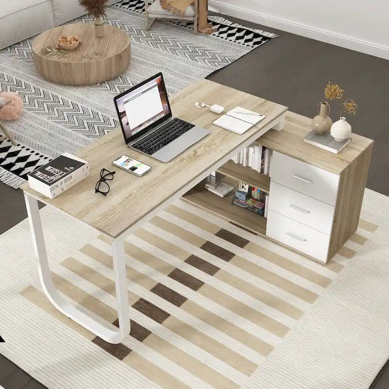 55-inch Timechee L-shaped Storage Computer Desk