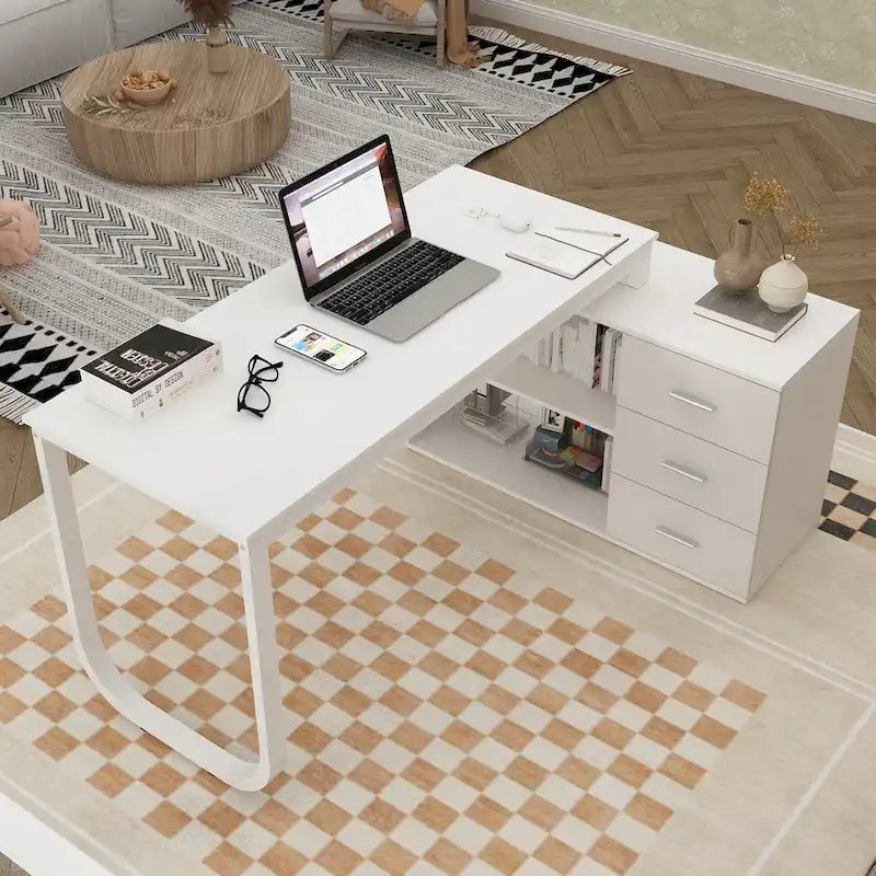 55-inch Timechee L-shaped Storage Computer Desk