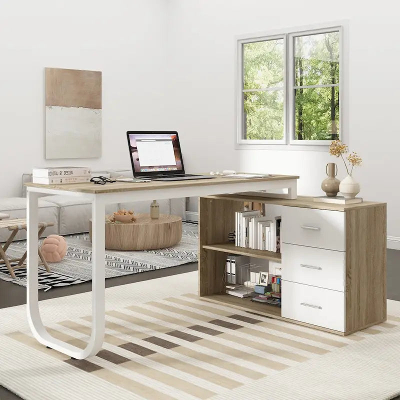 55-inch Timechee L-shaped Storage Computer Desk