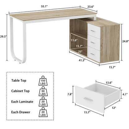 55-inch Timechee L-shaped Storage Computer Desk