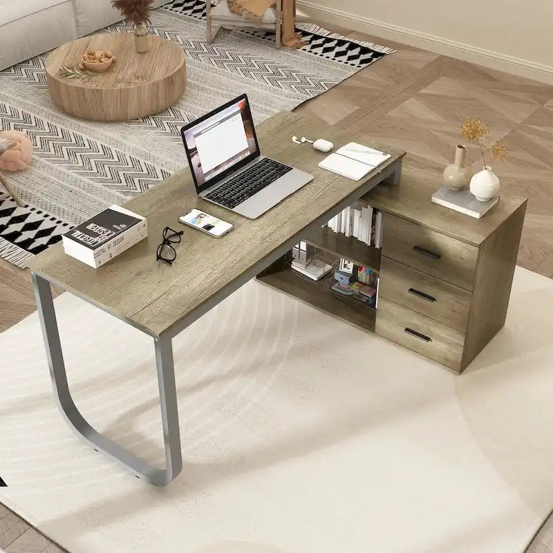 55-inch Timechee L-shaped Storage Computer Desk