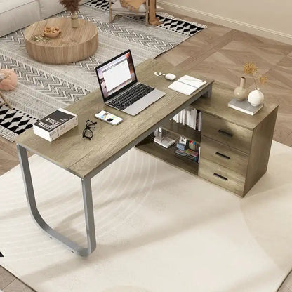 55-inch Timechee L-shaped Storage Computer Desk