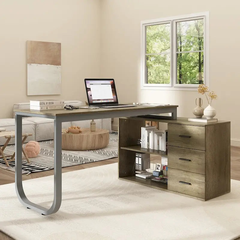 55-inch Timechee L-shaped Storage Computer Desk