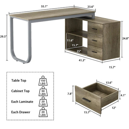55-inch Timechee L-shaped Storage Computer Desk