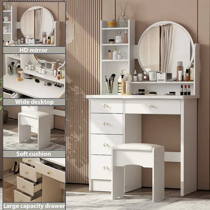 31.5  Wide Makeup Vanity Set with Stool and Mirror Dress Up Desk - 31.5 W