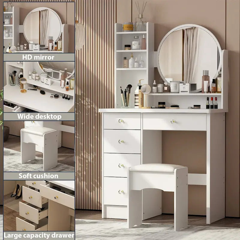 31.5  Wide Makeup Vanity Set with Stool and Mirror Dress Up Desk - 31.5 W