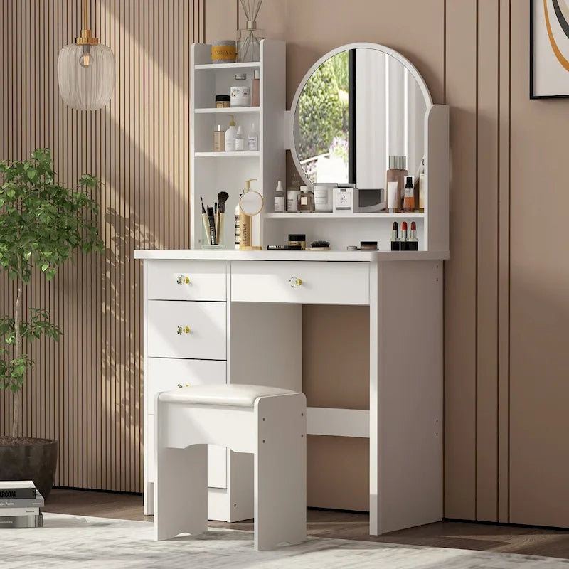31.5  Wide Makeup Vanity Set with Stool and Mirror Dress Up Desk - 31.5 W
