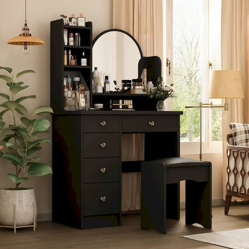 31.5  Wide Makeup Vanity Set with Stool and Mirror Dress Up Desk - 31.5 W