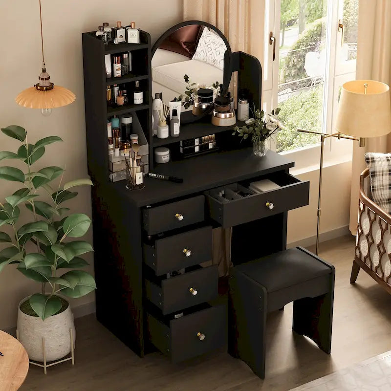 31.5  Wide Makeup Vanity Set with Stool and Mirror Dress Up Desk - 31.5 W