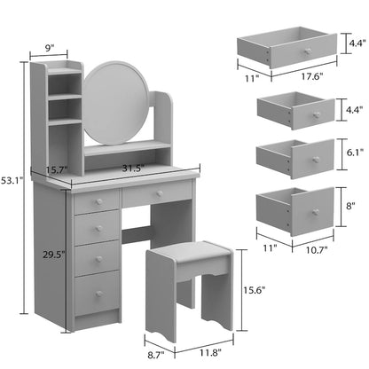 31.5  Wide Makeup Vanity Set with Stool and Mirror Dress Up Desk - 31.5 W